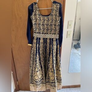 Navy and Gold Embroidered Anarkali